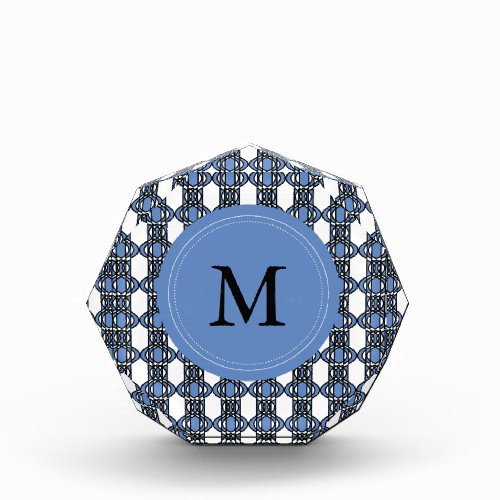 Custom Blue Abstract Scarab Pattern Monogram Acrylic Award