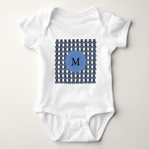 Custom Blue Abstract Scarab Pattern Monogram Baby Bodysuit