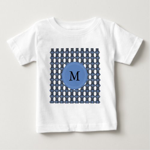 Custom Blue Abstract Scarab Pattern Monogram Baby T_Shirt