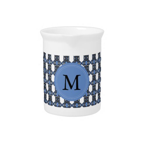 Custom Blue Abstract Scarab Pattern Monogram Beverage Pitcher