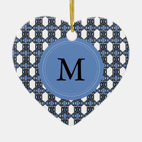 Custom Blue Abstract Scarab Pattern Monogram Ceramic Ornament