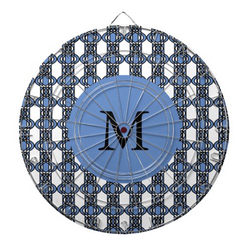 Custom Blue Abstract Scarab Pattern Monogram Dartboard