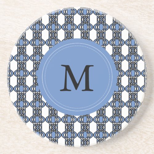 Custom Blue Abstract Scarab Pattern Monogram Drink Coaster