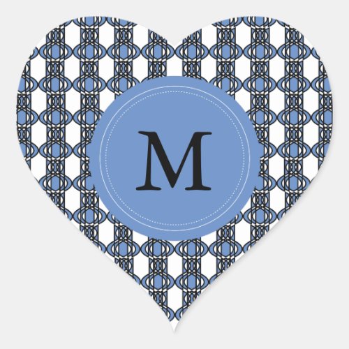 Custom Blue Abstract Scarab Pattern Monogram Heart Sticker