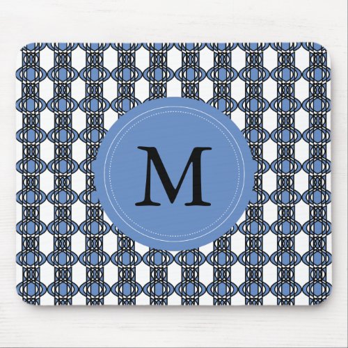 Custom Blue Abstract Scarab Pattern Monogram Mouse Pad