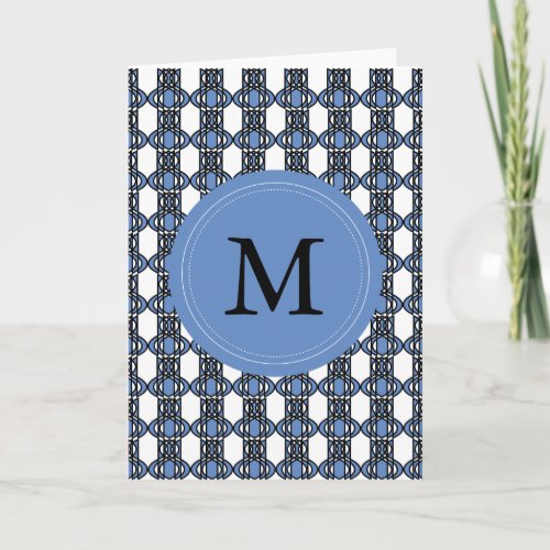 Custom Blue Abstract Scarab Pattern Monogram Note Card