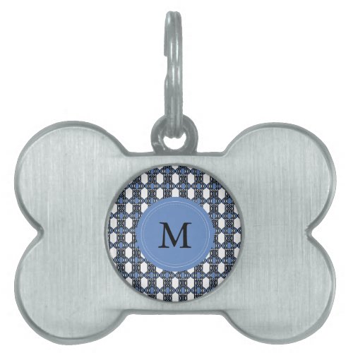 Custom Blue Abstract Scarab Pattern Monogram Pet ID Tag