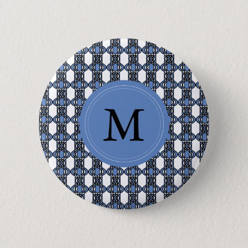 Custom Blue Abstract Scarab Pattern Monogram Pinback Button