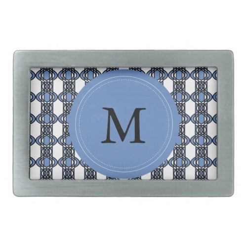 Custom Blue Abstract Scarab Pattern Monogram Rectangular Belt Buckle