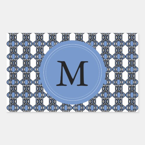 Custom Blue Abstract Scarab Pattern Monogram Rectangular Sticker