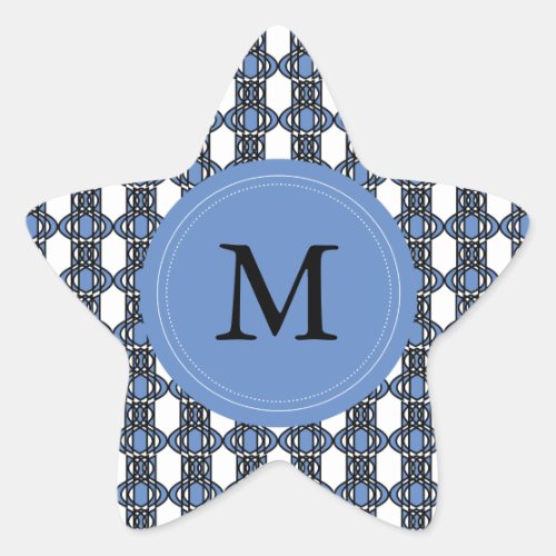 Custom Blue Abstract Scarab Pattern Monogram Star Sticker