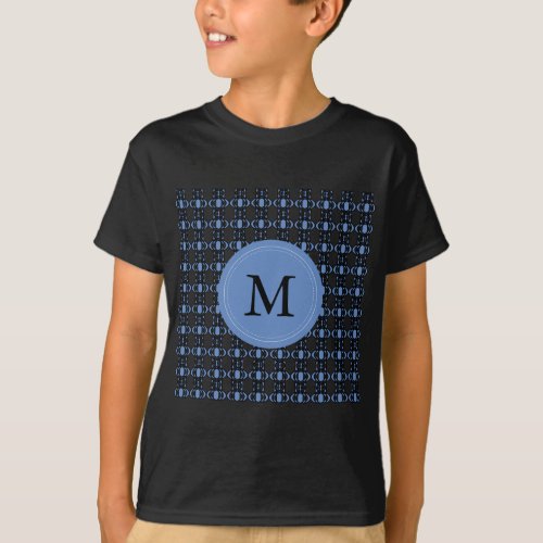 Custom Blue Abstract Scarab Pattern Monogram T_Shirt