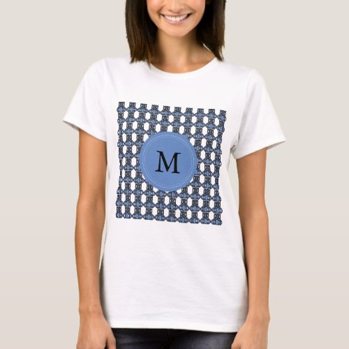 Custom Blue Abstract Scarab Pattern Monogram T_Shirt