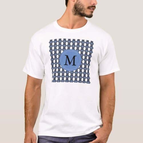 Custom Blue Abstract Scarab Pattern Monogram T_Shirt