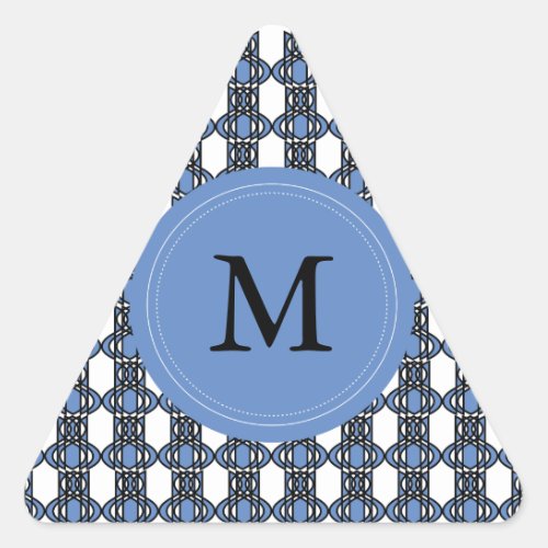 Custom Blue Abstract Scarab Pattern Monogram Triangle Sticker