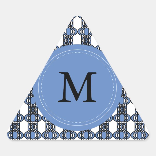 Custom Blue Abstract Scarab Pattern Monogram Triangle Sticker (Front)
