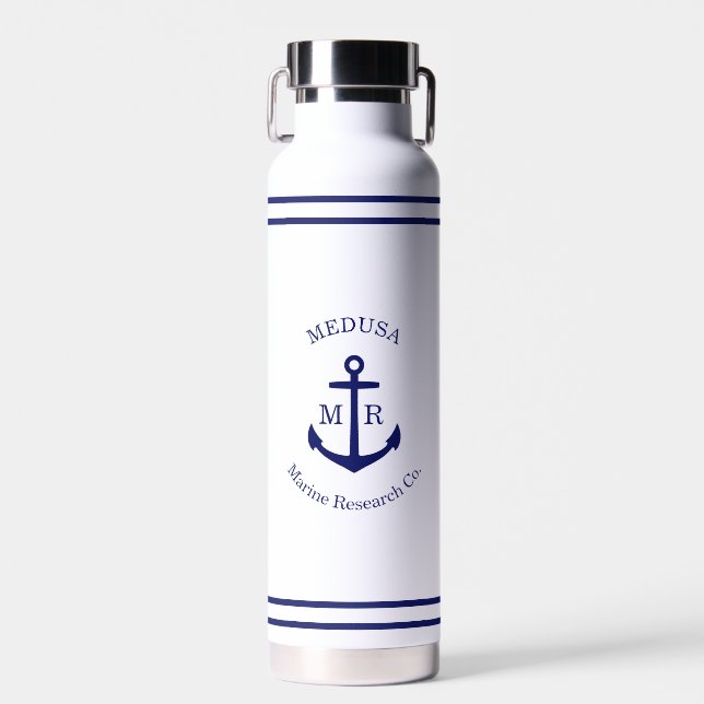 Custom Blue Anchor Emblem Water Bottle (Front)