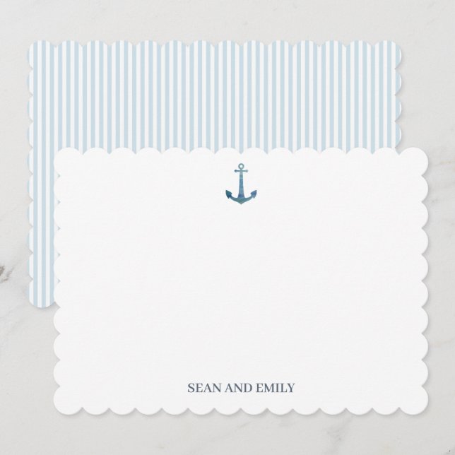 Custom Blue Anchor Logo Nautical Stationary Thank You Card (Front/Back)