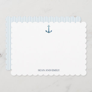 Custom Blue Anchor Logo Nautical Stationary Thank You Card