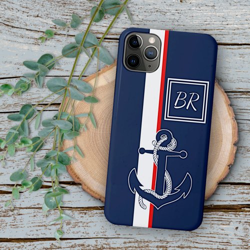 Custom Blue Anchor Red White Stripes Art Pattern iPhone 11 Pro Max Case