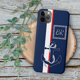 Custom Blue Anchor Red White Stripes Art Pattern iPhone 11Pro Max Case