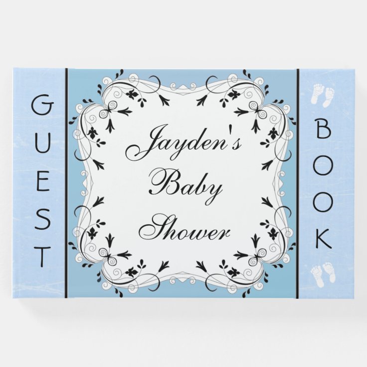 Custom Blue and Black Baby Shower Guestbook Zazzle