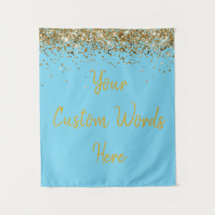 Custom Blue and Gold Birthday Party Photo Booth Tapestry