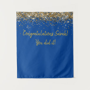 Custom Blue and Gold Graduation Party Photo Booth Tapestry