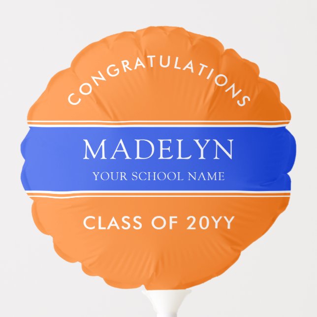 Custom Blue and Orange Graduation Balloon (Front)