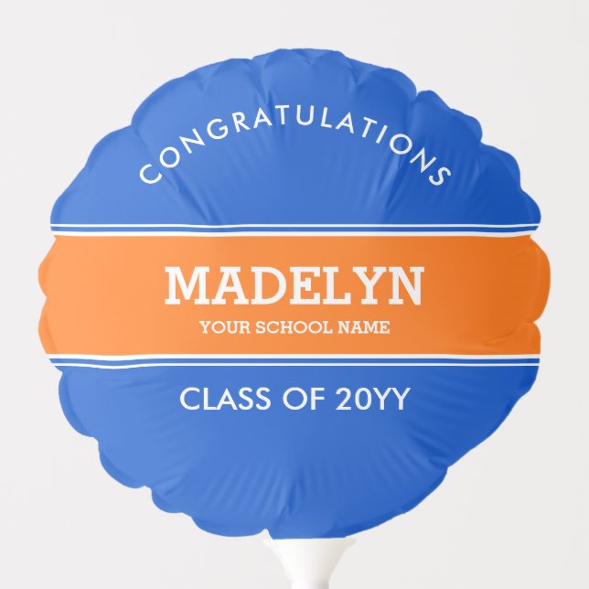 Custom Blue and Orange Graduation Balloon (Front)
