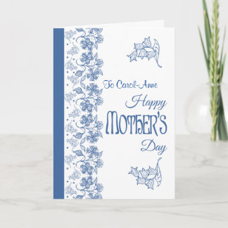 Custom Blue and White Floral Mother's Day Card