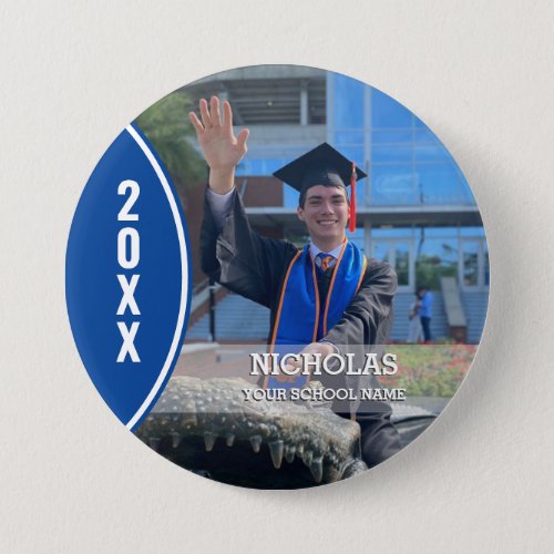 Custom Blue and White Graduation Photo Button