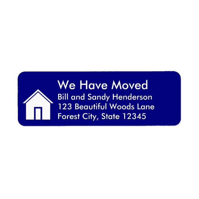 Custom Blue and White House Moving Announcement Label (Front)