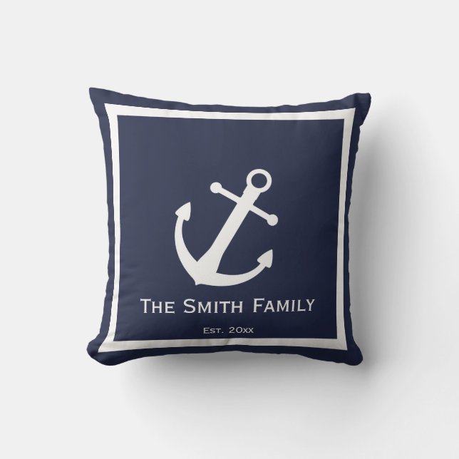 Custom Blue and White Nautical Throw Pillow (Front)