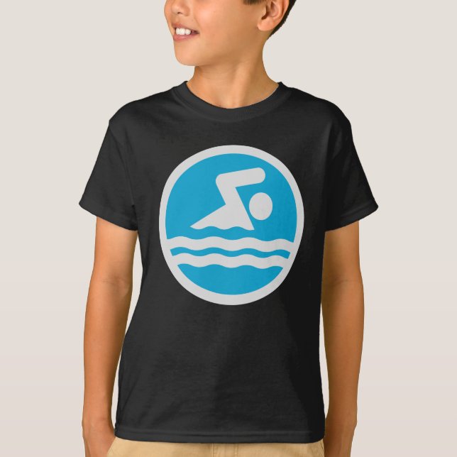 Custom Blue and White Swim Decal T-Shirt (Front)