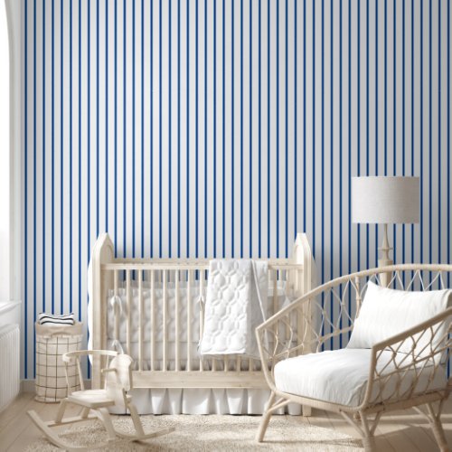 Custom Blue and White Vertical Stripe Wallpaper