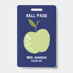 Custom Blue Apple Hall Pass Badge