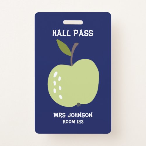 Custom Blue Apple Hall Pass Badge
