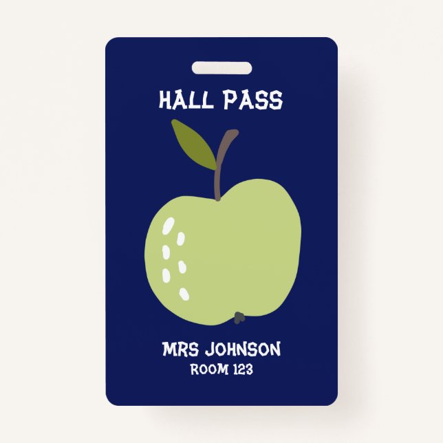 Custom Blue Apple Hall Pass Badge (Front)