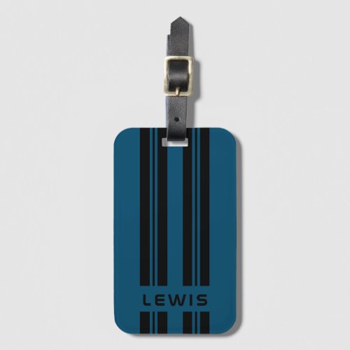 Custom Blue Auto Racing Stripes Personalised Car Luggage Tag
