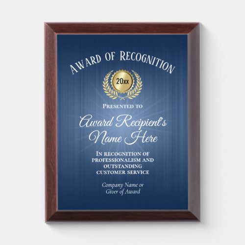 Custom Blue Award of Recognition