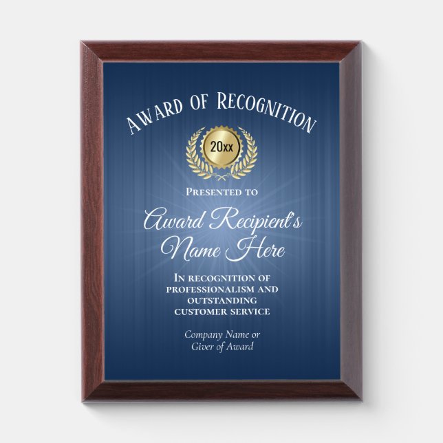 Custom Blue Award of Recognition (Vertical)