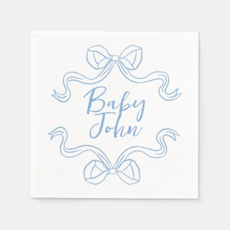 Custom Blue Baby Boy Bow Baby Shower Napkins