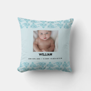 custom blue Baby Boy Name Birth Date Photo Baby Throw Pillow