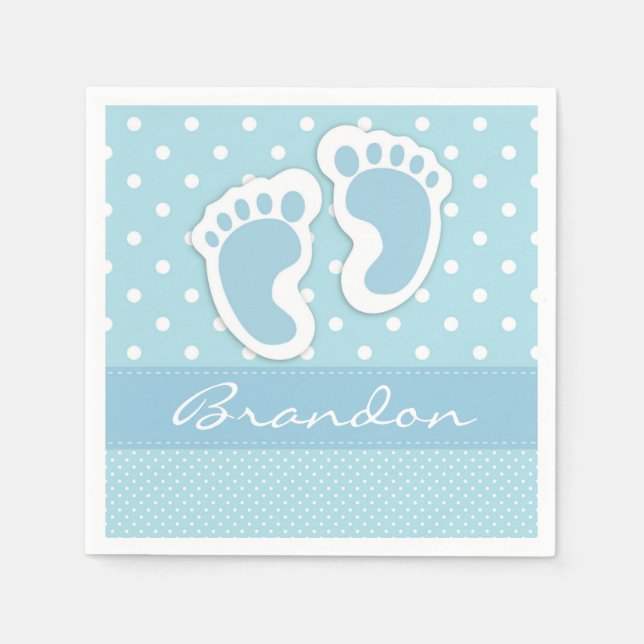 Custom Blue Baby Feet White Polkadots Pattern Napkins (Front)