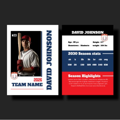 Custom Blue Baseball Trading Card Player Profile