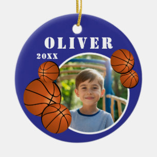 Custom Blue Basketball Ball Sports Photo Ceramic Ornament
