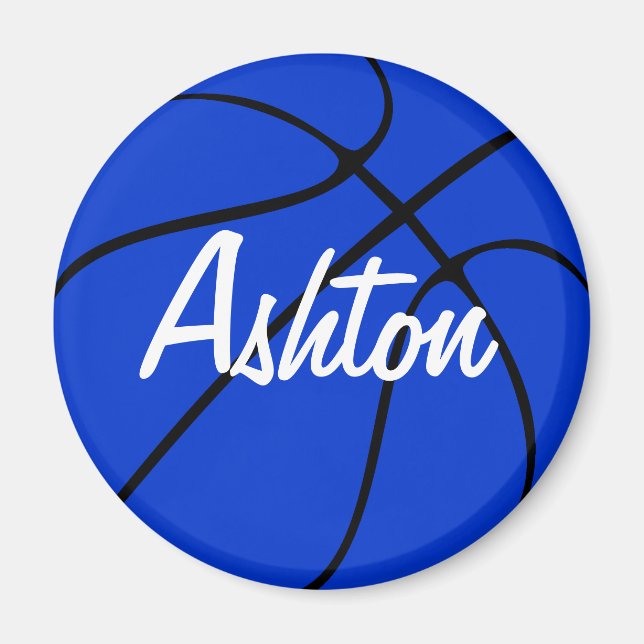 Custom Blue Basketball Round Fridge Magnet (Front)