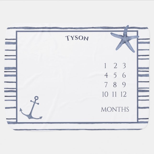 Custom Blue Beach Baby Milestone Blanket (Horizontal)