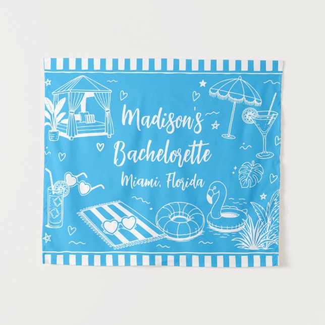 Custom Blue Beach Bachelorette Party Personalized Tapestry (Front (Horizontal))